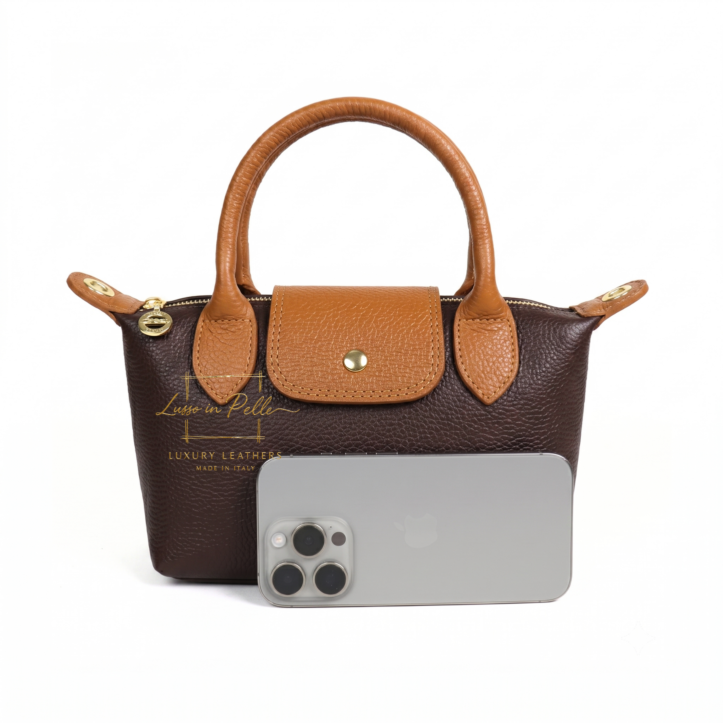 Italian Genuine Leather Mini Grab Bag with Detachable Crossbody Strap