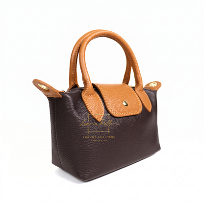Italian Genuine Leather Mini Grab Bag with Detachable Crossbody Strap