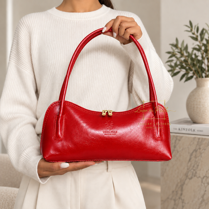 Buffered Leather Elongated Structured Florence Shoulder Bag
