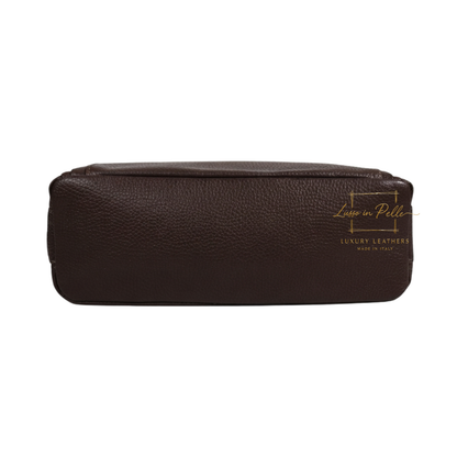 Italian Genuine Leather Multi Compartment Crossbody Bag with Front Zip Pocket