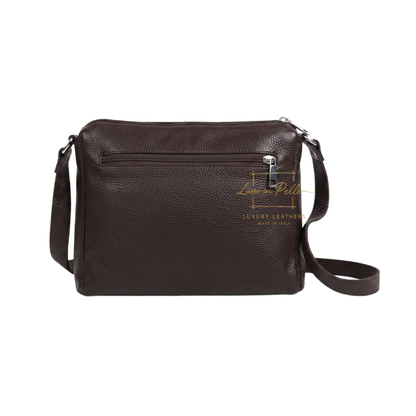 Italian Genuine Leather Multi Compartment Crossbody Bag with Front Zip Pocket