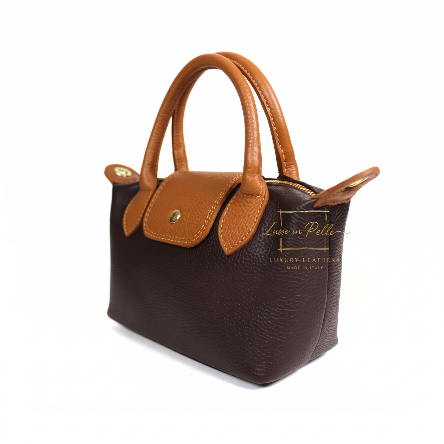 Italian Genuine Leather Mini Grab Bag with Detachable Crossbody Strap