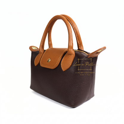 Italian Genuine Leather Mini Grab Bag with Detachable Crossbody Strap