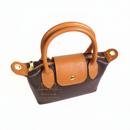 Italian Genuine Leather Mini Grab Bag with Detachable Crossbody Strap