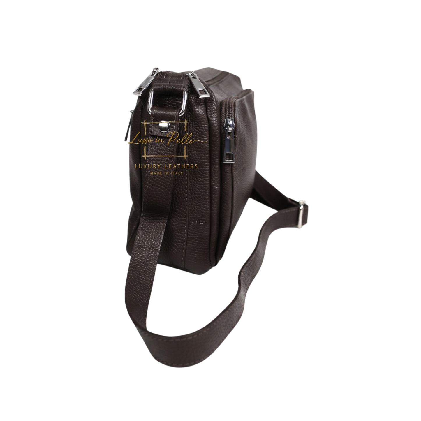 Italian Genuine Leather Multi Compartment Crossbody Bag with Front Zip Pocket