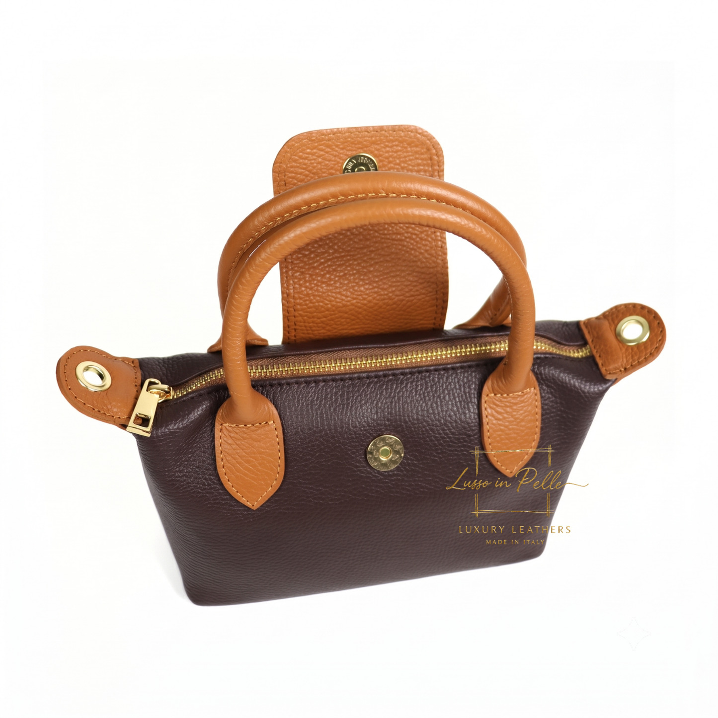 Italian Genuine Leather Mini Grab Bag with Detachable Crossbody Strap