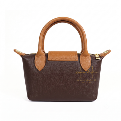 Italian Genuine Leather Mini Grab Bag with Detachable Crossbody Strap