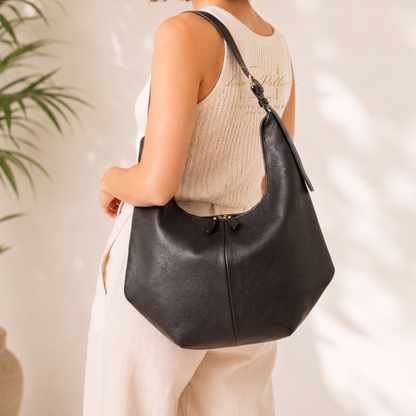 Pebbled Leather Hobo Shoulder Bag with Adjustable Strap