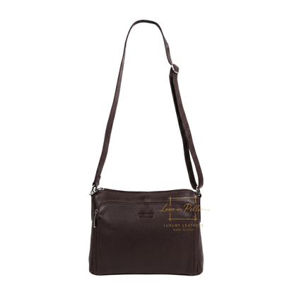 Italian Genuine Leather Multi Compartment Crossbody Bag with Front Zip Pocket