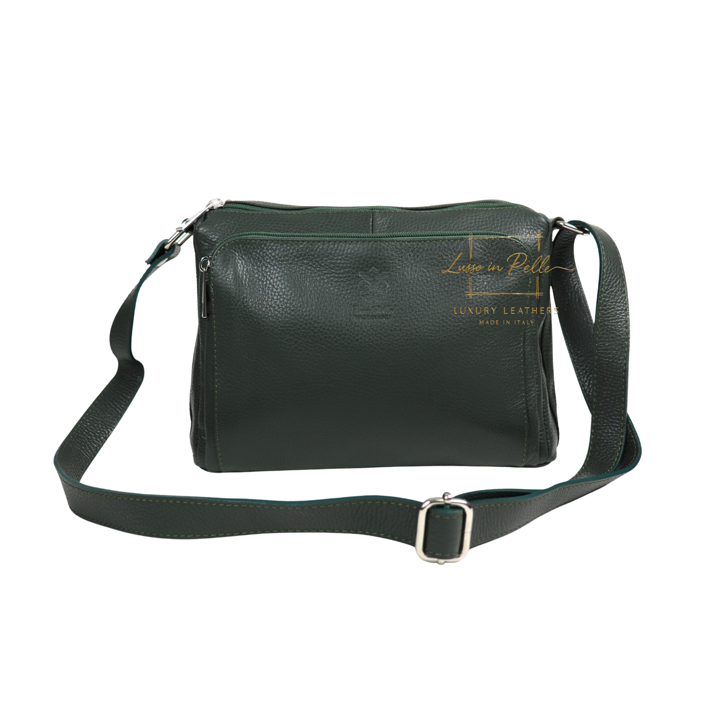 Italian Genuine Leather Multi Compartment Crossbody Bag with Front Zip Pocket