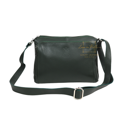Italian Genuine Leather Multi Compartment Crossbody Bag with Front Zip Pocket