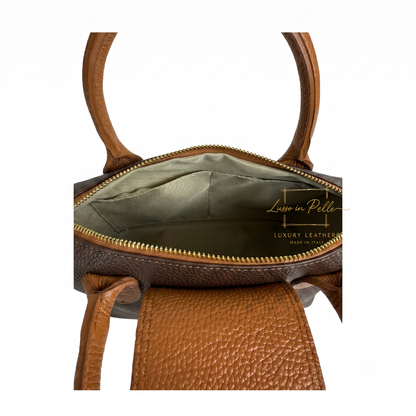 Italian Genuine Leather Mini Grab Bag with Detachable Crossbody Strap