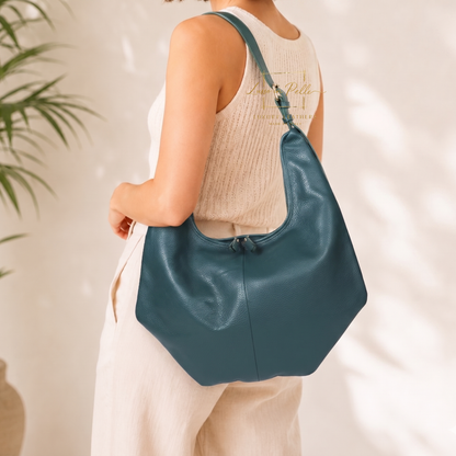 Pebbled Leather Hobo Shoulder Bag with Adjustable Strap
