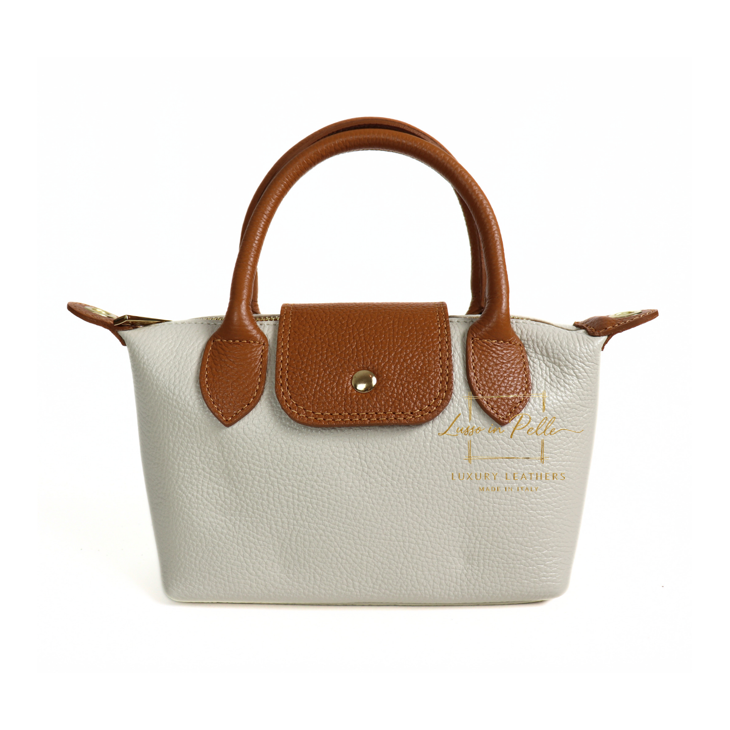 Italian Genuine Leather Mini Grab Bag with Detachable Crossbody Strap