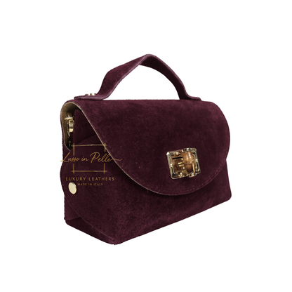 Genuine Suede Mini Top Handle Bag with Bamboo Twist Lock & Chain Strap