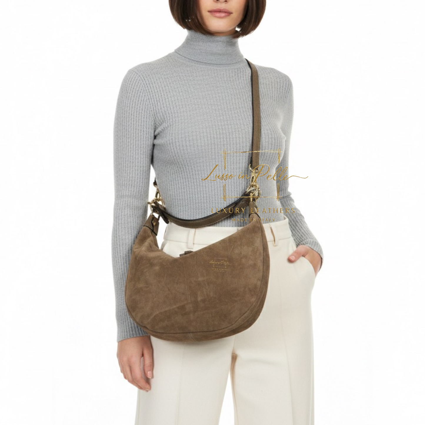 Suede Half Moon Shoulder & Crossbody Bag