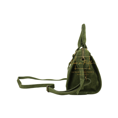 Small Suede Top Handle Crossbody Bag – Soft Genuine Leather Handbag with Detachable Strap