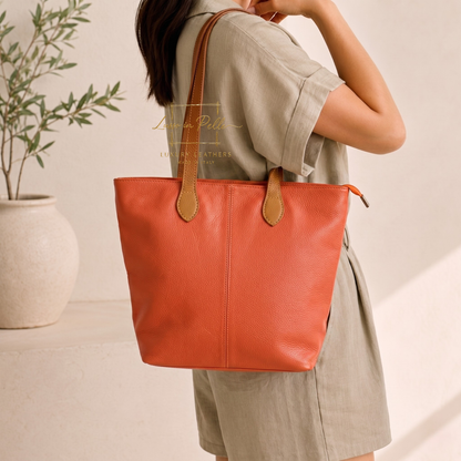 The Essential Tote (Handmade Italian Leather Shoulder Bag Tan Handle)