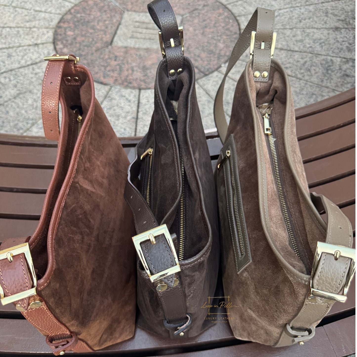 Medium Suede Handbag with Adjustable Leather Straps - all colors