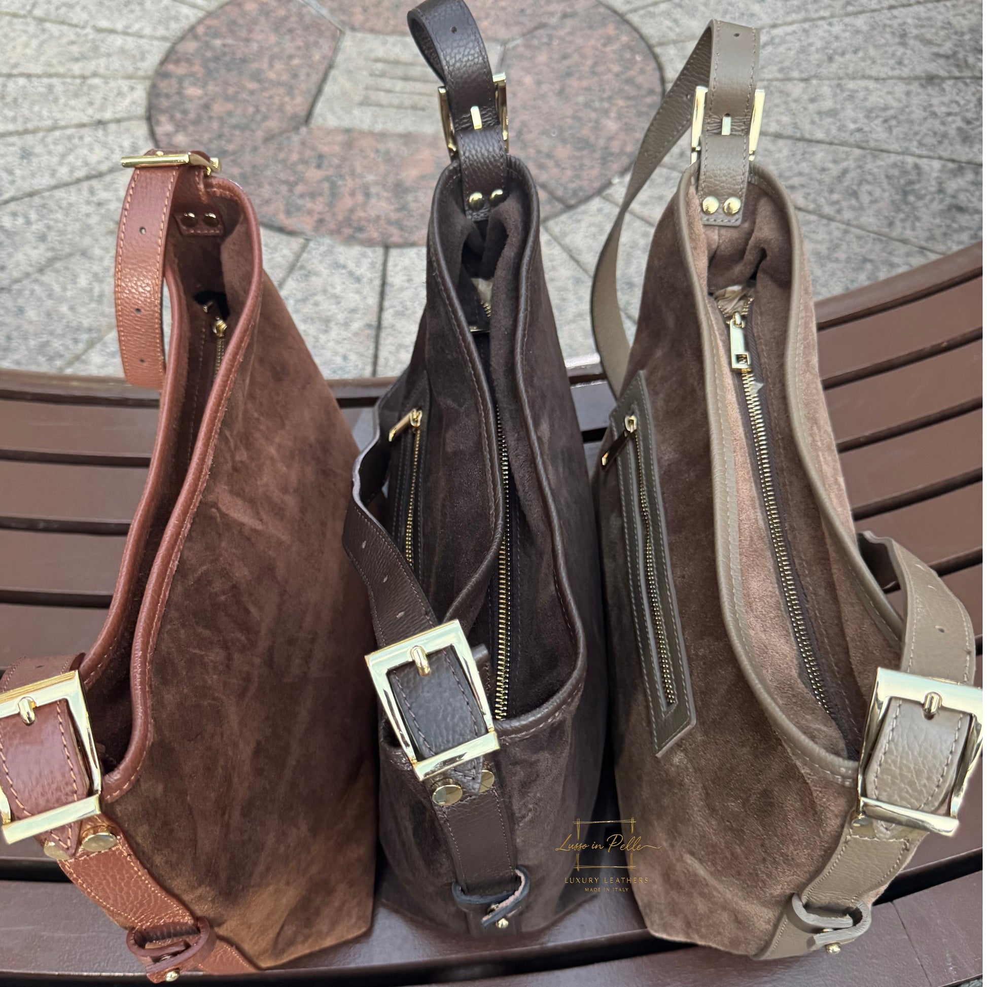 Medium Suede Handbag with Adjustable Leather Straps - all colors