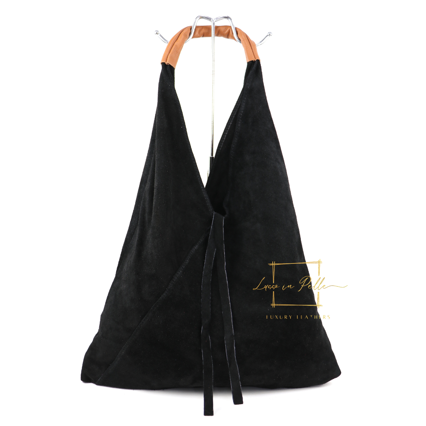 Milano Italian Suede Slouch Hobo Bag with Tan Leather Handle