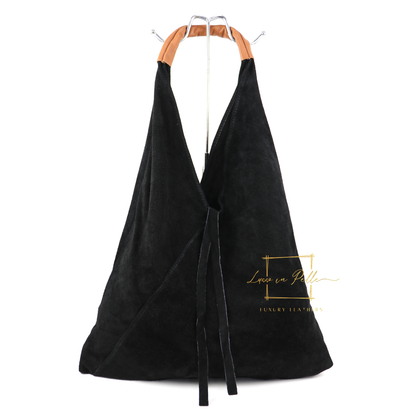 Milano Italian Suede Slouch Hobo Bag with Tan Leather Handle