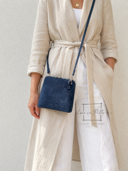 Ella Small Square Suede Crossbody Bag with Detachable Straps