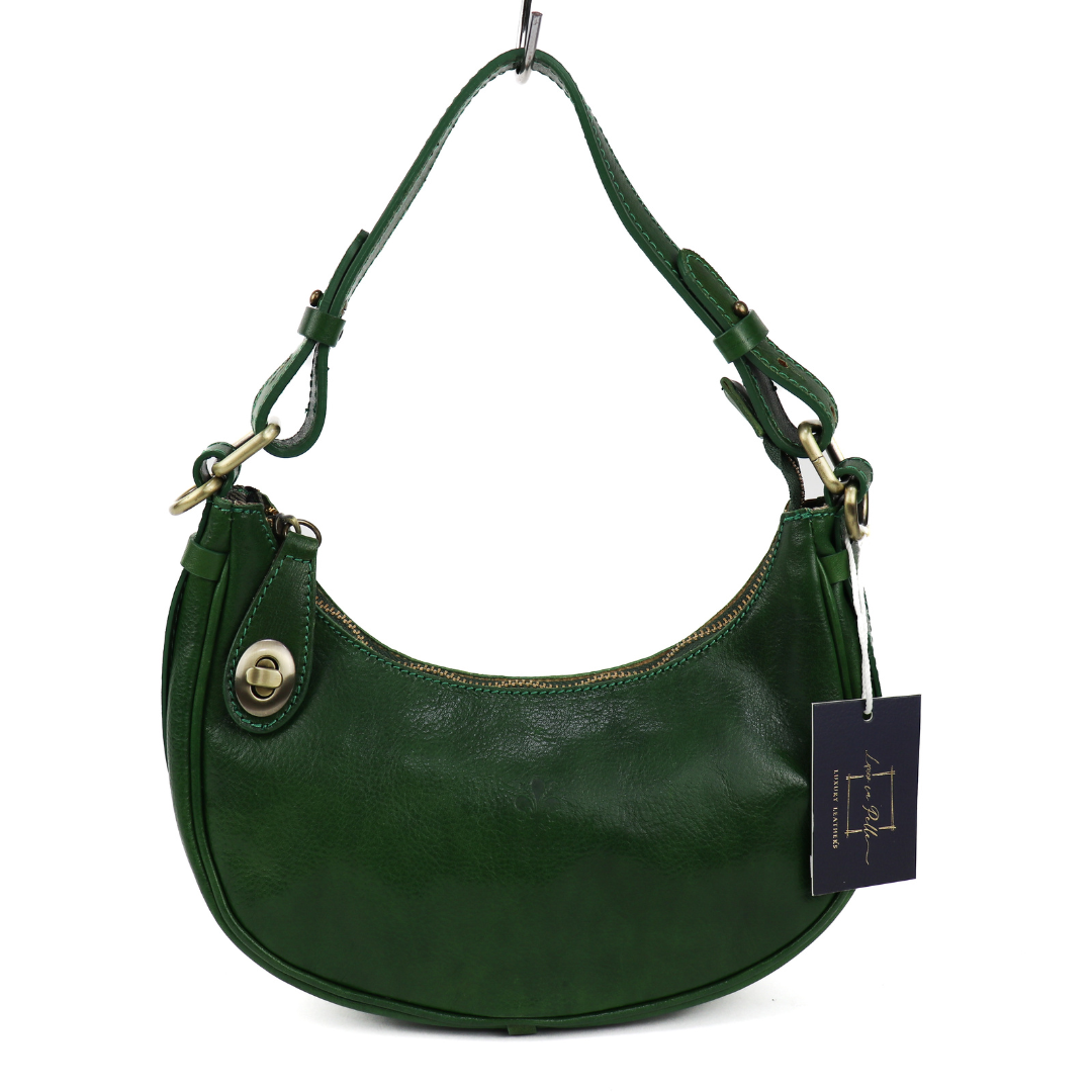 Florence Leather Shoulder/Crossbody Bag with Detachable and Adjustable Straps - Lussoinpelle Green Shoulder Bag