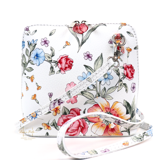 Ella Small Floral Print Genuine Leather Handbag with Detachable Straps