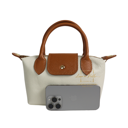 Italian Genuine Leather Mini Grab Bag with Detachable Crossbody Strap