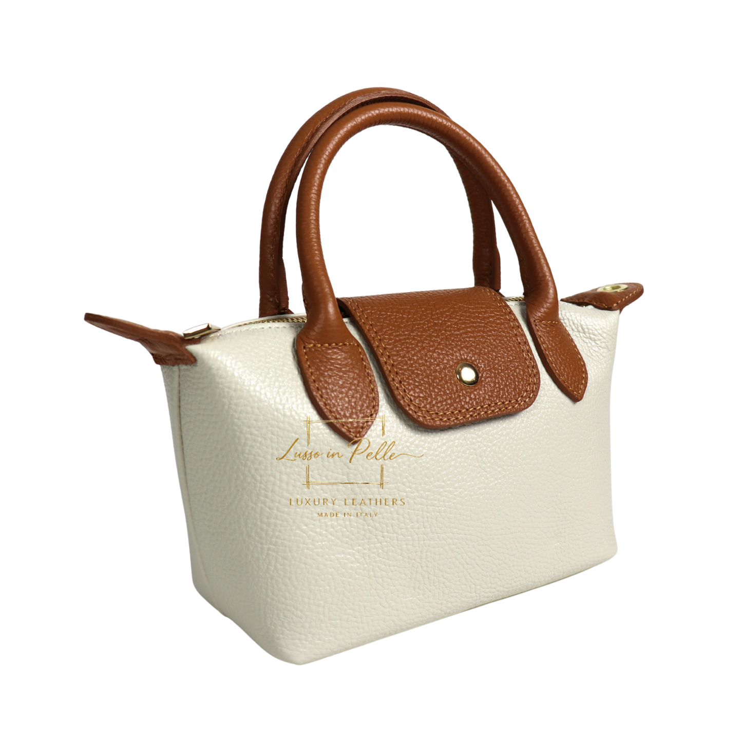 Italian Genuine Leather Mini Grab Bag with Detachable Crossbody Strap