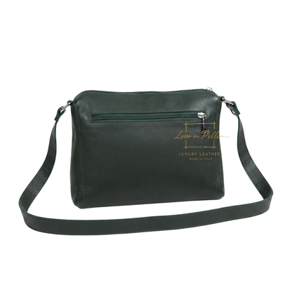 Italian Genuine Leather Multi Compartment Crossbody Bag with Front Zip Pocket