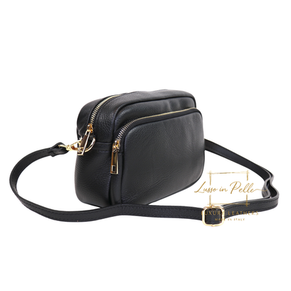 Double Zip Genuine Italian Leather Handbag