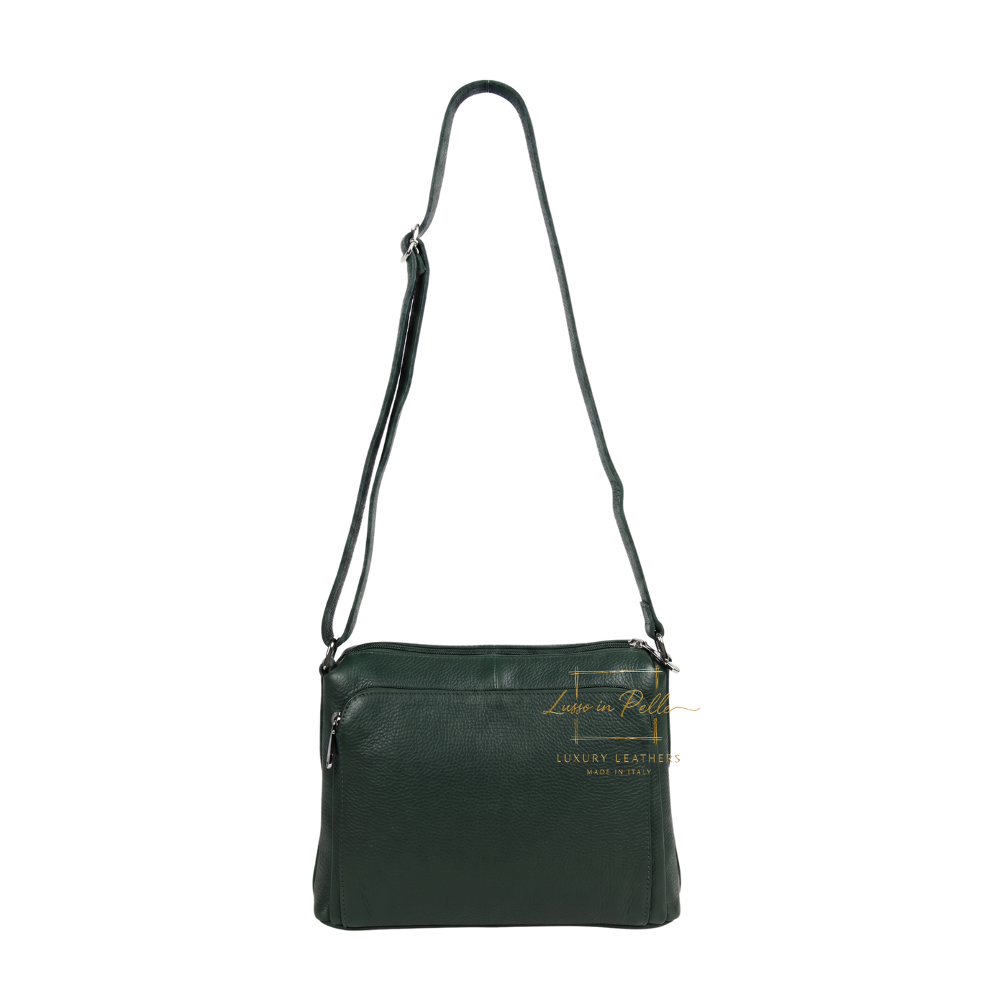 Italian Genuine Leather Multi Compartment Crossbody Bag with Front Zip Pocket