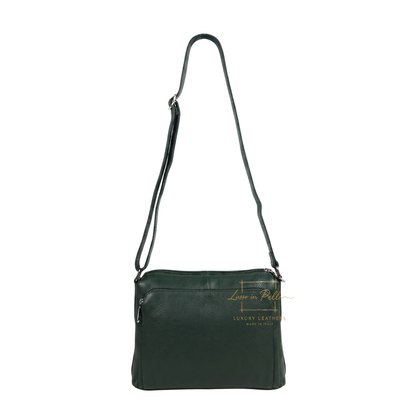 Italian Genuine Leather Multi Compartment Crossbody Bag with Front Zip Pocket