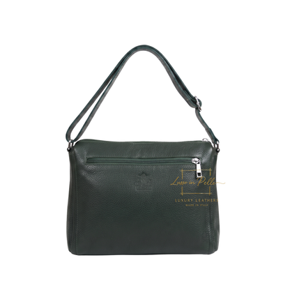 Italian Genuine Leather Multi Compartment Crossbody Bag with Front Zip Pocket