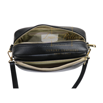 Double Zip Genuine Italian Leather Handbag
