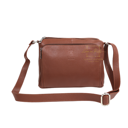 Italian Genuine Leather Multi Compartment Crossbody Bag with Front Zip Pocket