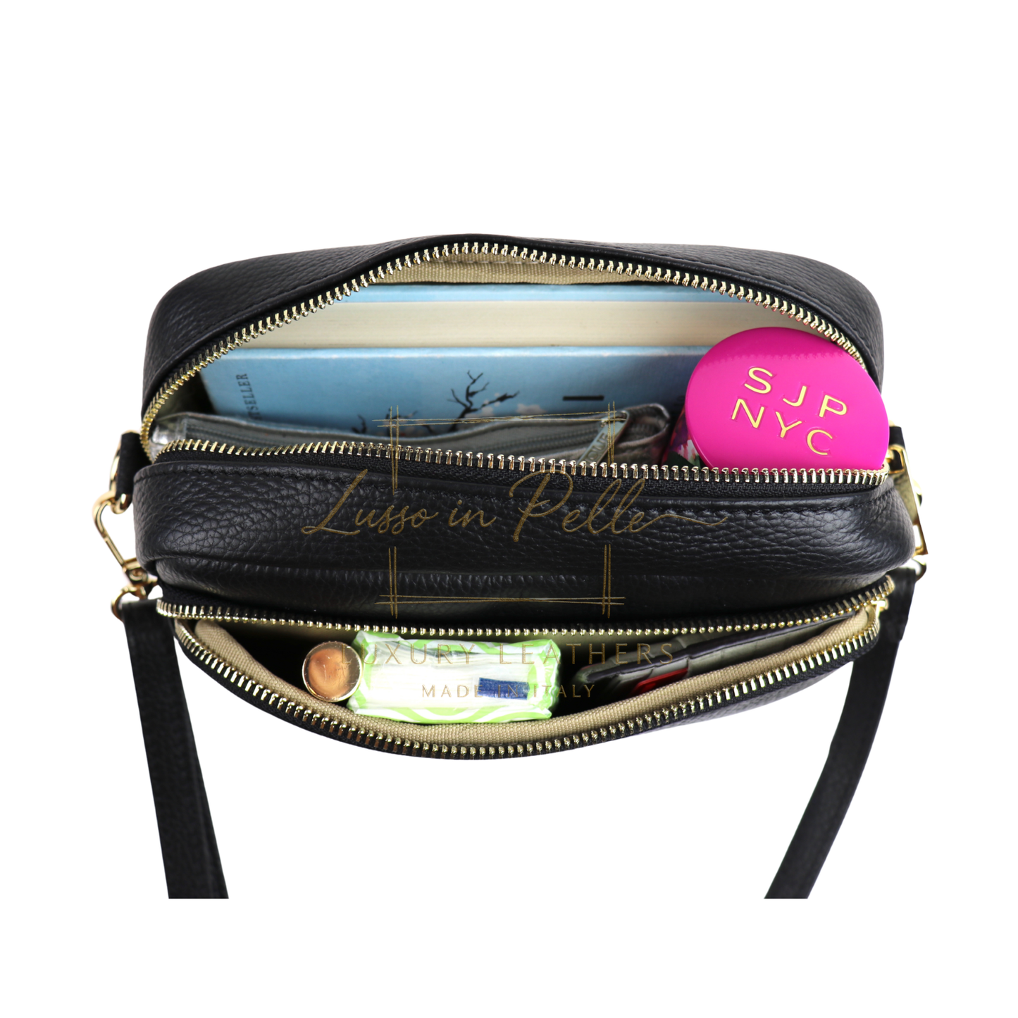 Double Zip Genuine Italian Leather Handbag