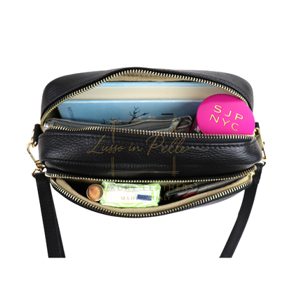 Double Zip Genuine Italian Leather Handbag