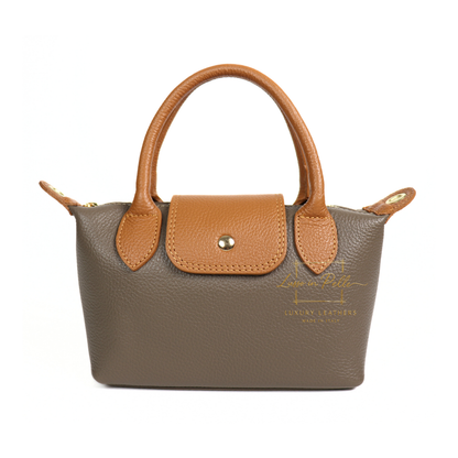 Italian Genuine Leather Mini Grab Bag with Detachable Crossbody Strap