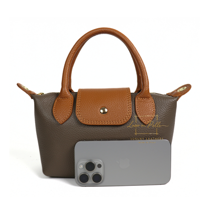 Italian Genuine Leather Mini Grab Bag with Detachable Crossbody Strap