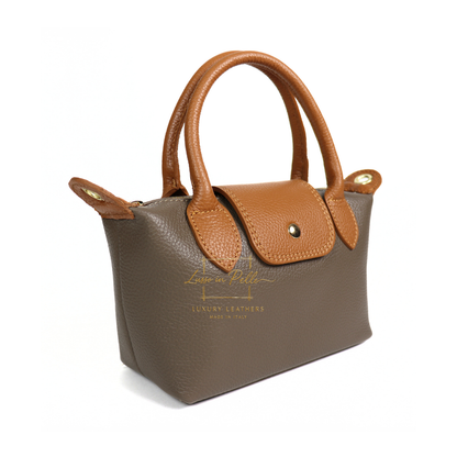 Italian Genuine Leather Mini Grab Bag with Detachable Crossbody Strap