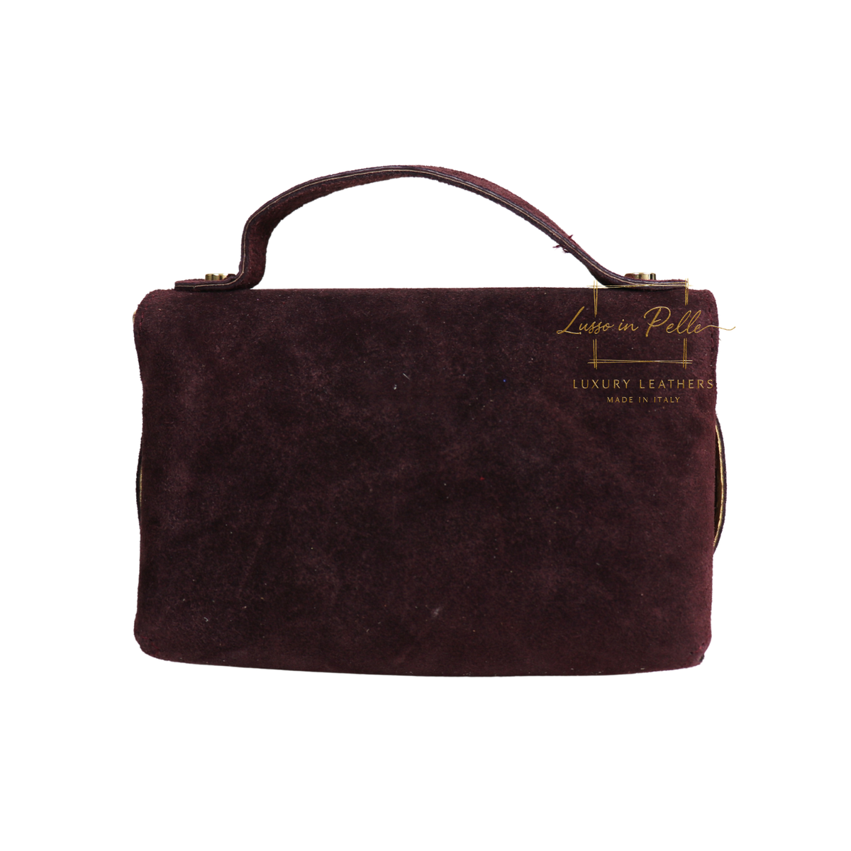 Genuine Suede Mini Top Handle Bag with Bamboo Twist Lock & Chain Strap