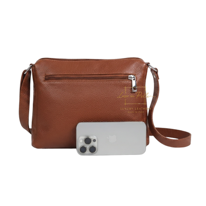 Italian Genuine Leather Multi Compartment Crossbody Bag with Front Zip Pocket