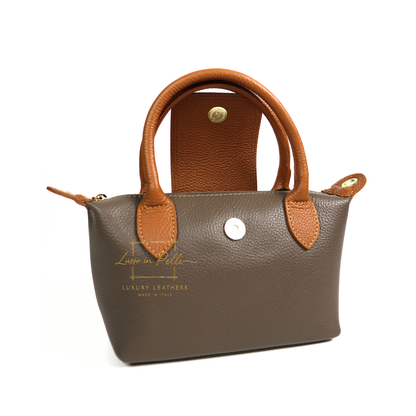 Italian Genuine Leather Mini Grab Bag with Detachable Crossbody Strap