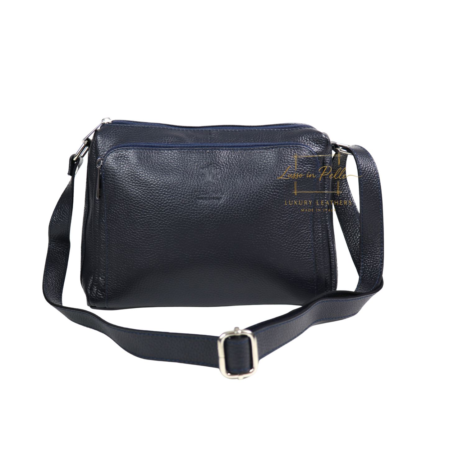 Italian Genuine Leather Multi Compartment Crossbody Bag with Front Zip Pocket