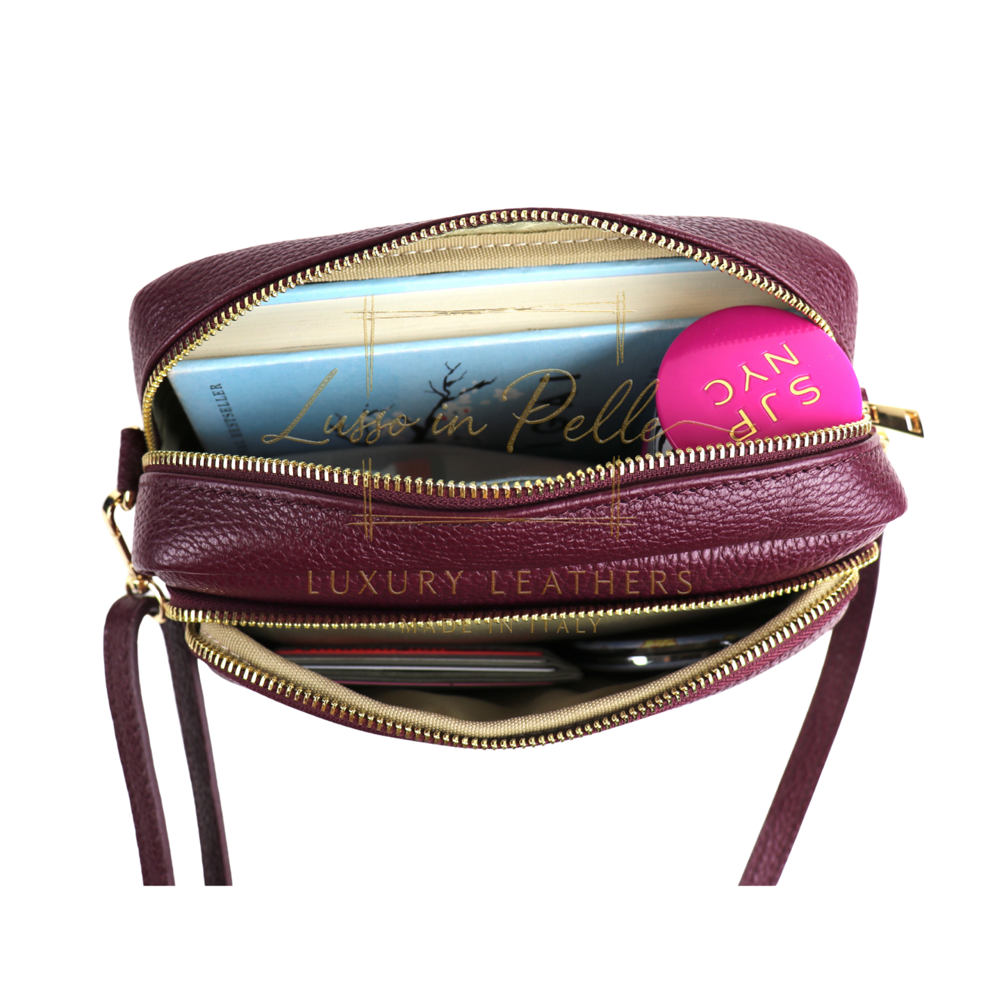 Double Zip Genuine Italian Leather Handbag