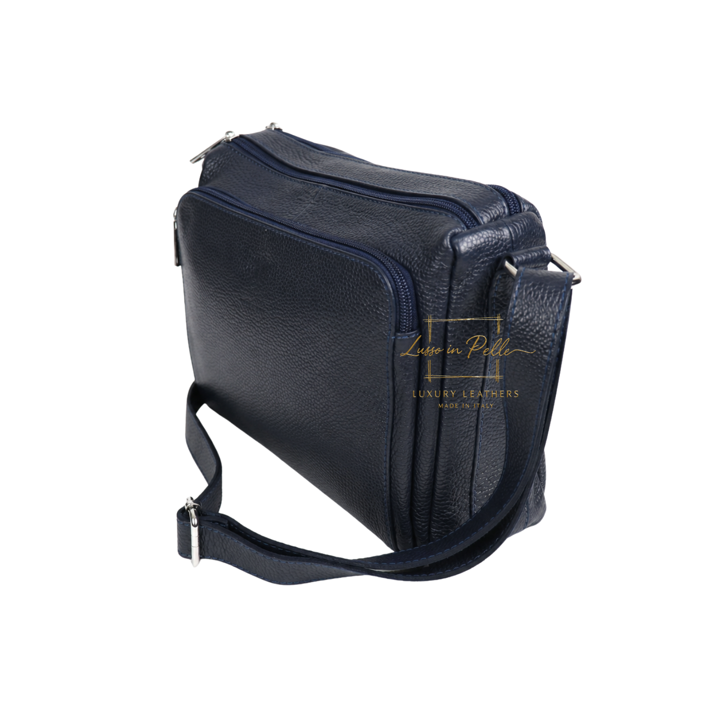 Italian Genuine Leather Multi Compartment Crossbody Bag with Front Zip Pocket