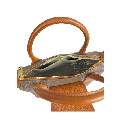 Italian Genuine Leather Mini Grab Bag with Detachable Crossbody Strap